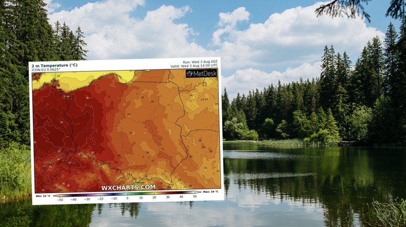 Przed nami słoneczna i gorąca środa (mapa: wxcharts.com)