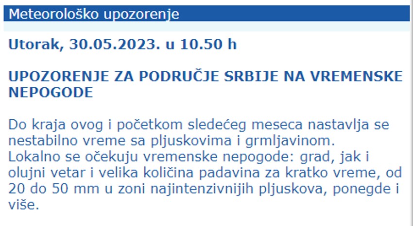 Vremenske nepogode tokom celoga dana