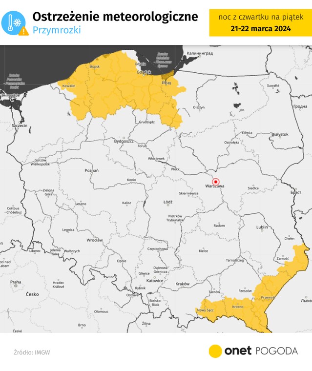 Ostrzeżenia przed przymrozkami będą ważne od dziś od godz. 20 do piątku do godz. 6