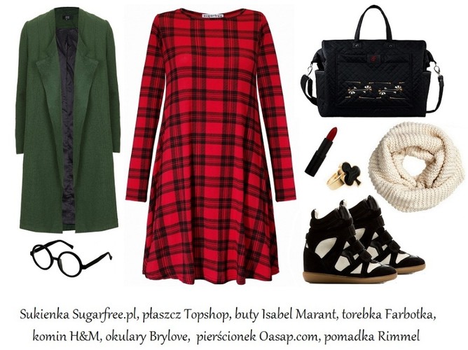 Jesienne STYLIZACJE z sukienką w kratę