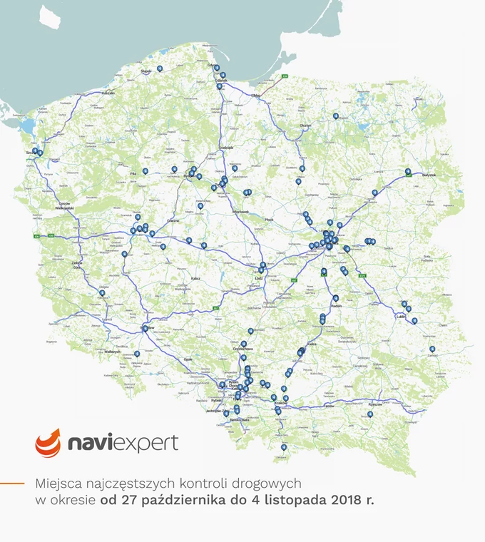 Mapa kontroli wytypowanych przez NaviExpert