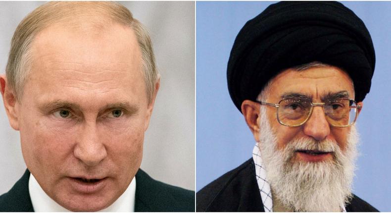 Russian President Vladimir Putin is pictured on the left while Iran's Ayatollah Ali Khamenei is pictured on the right.Reuters/Getty