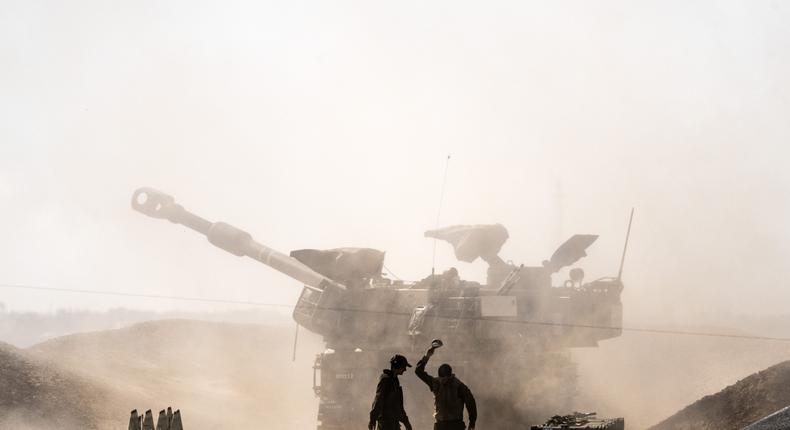 Israeli artillery troops stationed at the Rafah border launch attacks into southern Gaza on May 8, 2024.Photo by Mostafa Alkharouf/Anadolu via Getty Images