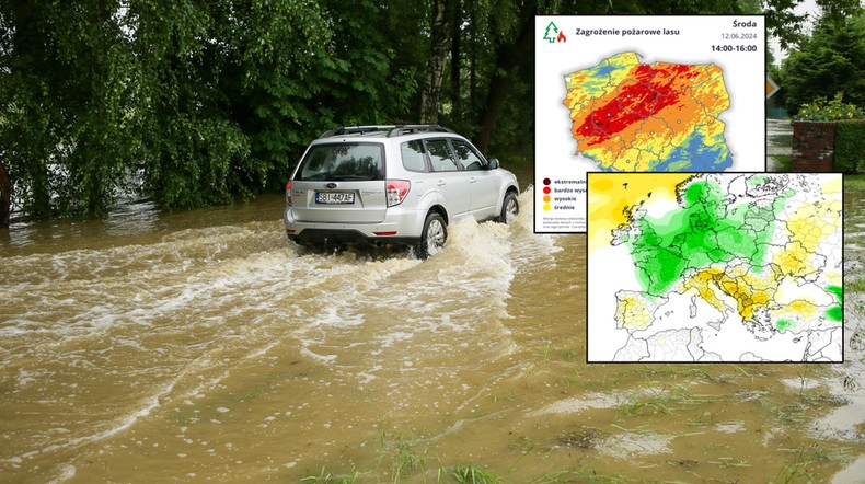 W Polsce mamy jednocześnie suszę i miejsca z dużym nadmiarem opadów (mapy: IMGW, tropicaltidbits.com)