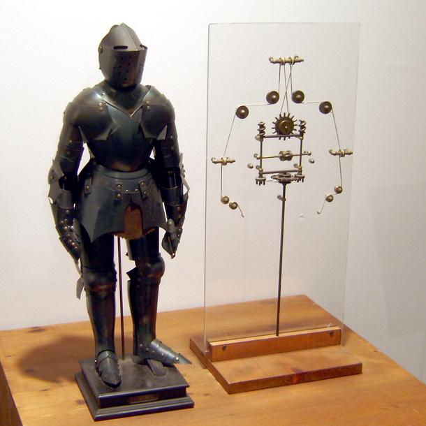 Model robota wykonany na podstawie rysunków Leonarda da Vinci, Berlin 2005 r.