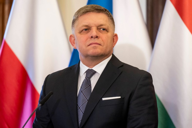 Premier Słowacji Robert Fico na konferencji prasowej w Pradze, Czechy, 27 lutego 2024 r.