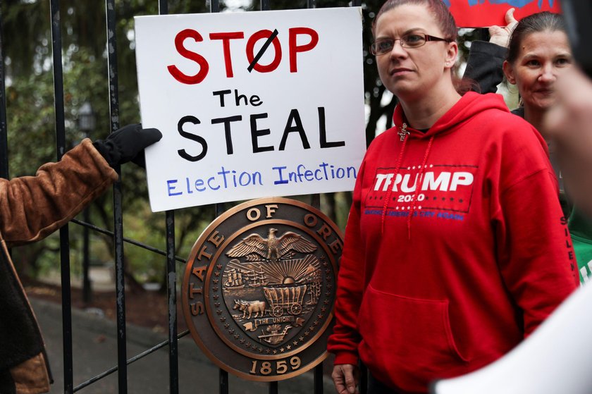 Supporters of U.S. President Donald Trump protest in Salem