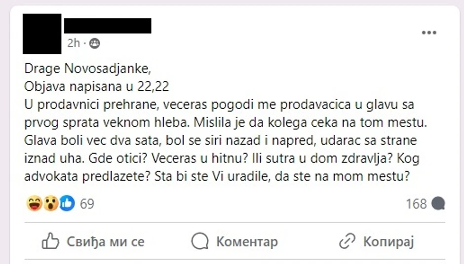 Post na fejsbuk grupi Mame Novosađanke koji je izazvao lavinu komentara