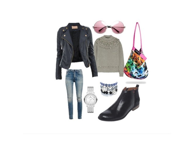 Kurtka Acne; spodnie i okulary H&M; torba Joanna Kruczek, www.joannakruczek.pl; sztyblety Nessi, www.nessi.com.pl; bransoletki Venis, www.venis.pl; zegarek Danish Design, classicwatch.com.pl