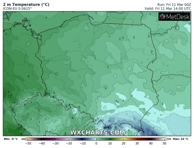 Na południowym wschodzie temperatura nie przekroczy 0 st. C