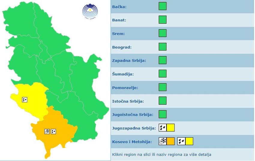 Meteoalarm za četvrtak