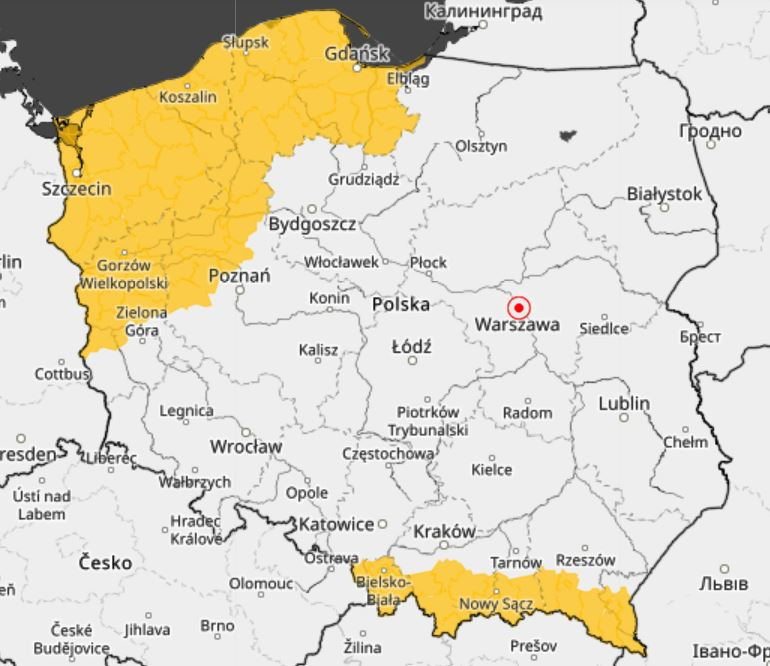 Przewidywana mapa ostrzeżeń IMGW na kolejne dni