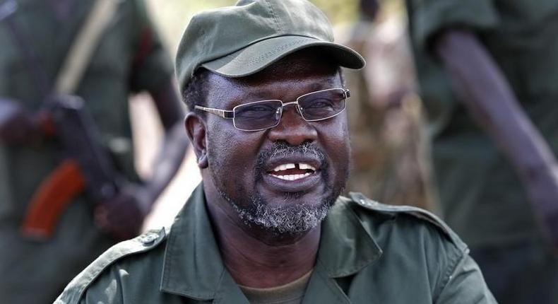 Riek Machar, South Sudan's then rebel leader, talks to his men in a rebel-controlled territory in Jonglei State, South Sudan, in this January 31, 2014 file photo. 