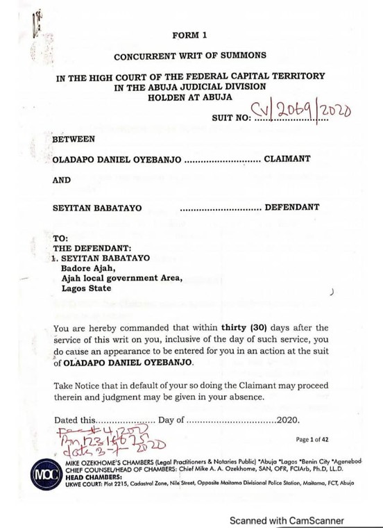 Part of the letter released by the music star's lawyers, Mike Ozekhome and Co [LindaIkeji]