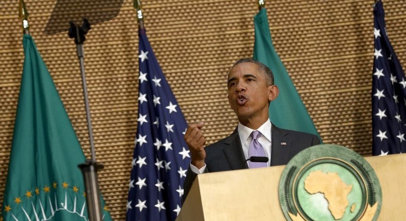 U.S. President Barack Obama delivers remarks at the African Union in Addis Ababa, Ethiopia July 28, 2015. REUTERS/Jonathan Ernst