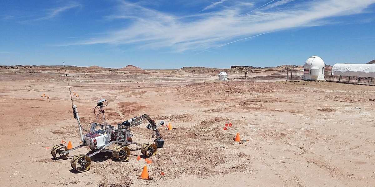 Łazik podczas wykonywania zadania w konkursie University Rover Challenge