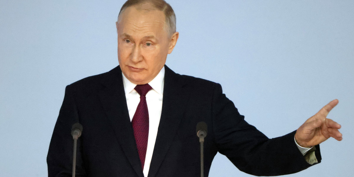 Władimir Putin podczas przemówienia 21 lutego 2023 r. 