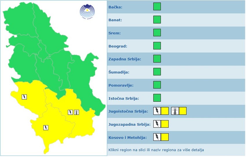 Meteoalarm za sredu