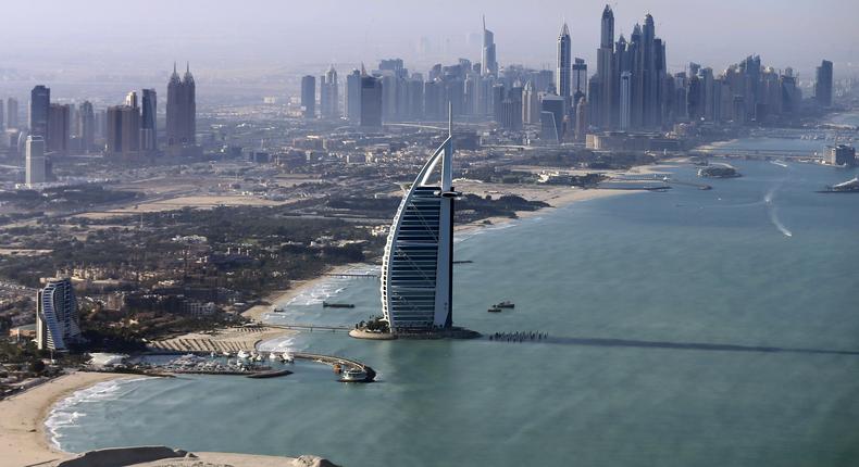 A general view of the luxury Burj al-Arab Hotel at Jumeirah area in Dubai, UAE December 9, 2015. 