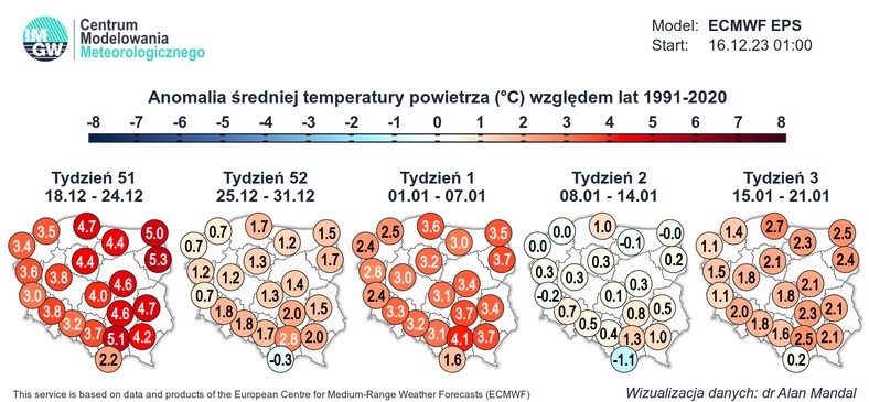 Na mapach nie widać tęgich mrozów