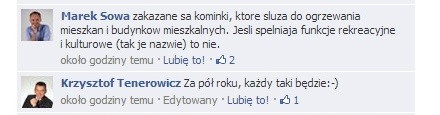 Wpis Marka Sowy na Facebooku i odpowiedź na niego od radnego Województwa Małopolskiego