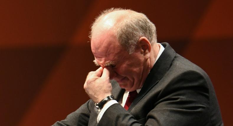 Outgoing Bayern Munich president Uli Hoeness fights back tears as he speaks at the club's annual general meeting on Friday