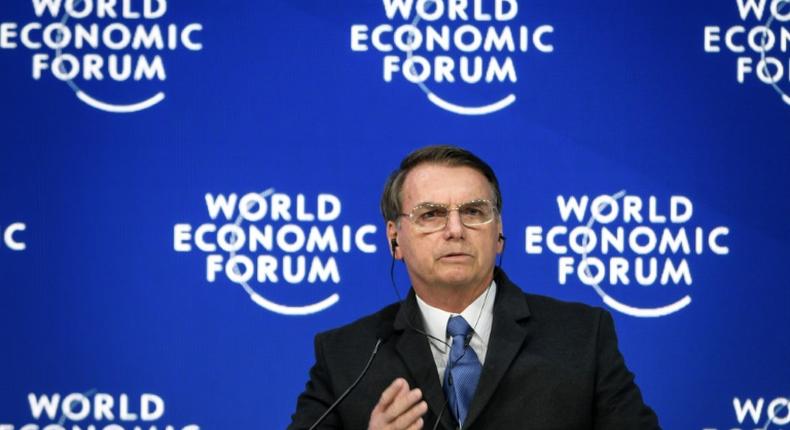 Brazilian President Jair Bolsonaro, pictured in Davos, Switzerland, on September 23, 2019, vowed to support Venezuela's return to peace