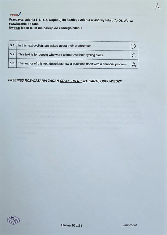 Matura 2024. Angielski na poziomie podstawowym – formuła 2023 – wersja A. Zadanie 5 cz. 3