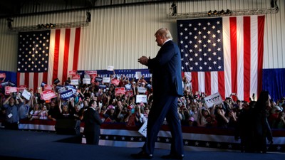 Trump takes the stage for a campaign rally in Grand Junction, Colorado