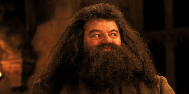 Robbie Coltrane jako Hagrid w filmie "Harry Potter i Komnata Tajemnic"
