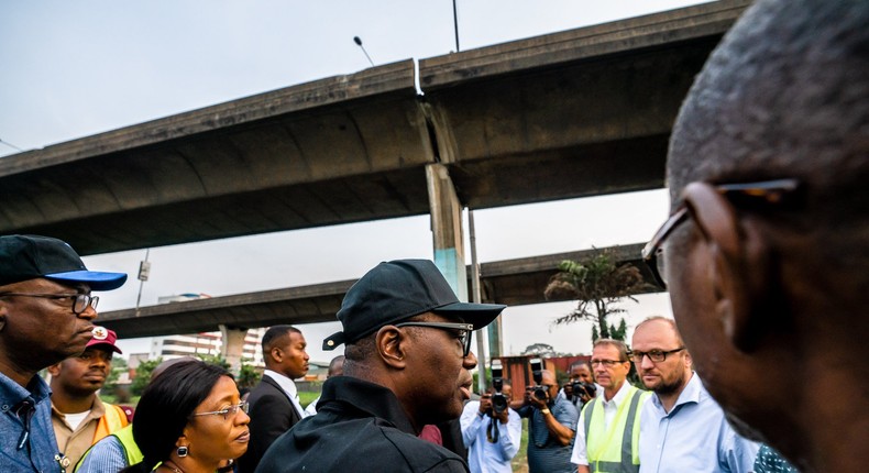 Governor Babajide Sanw-Olu inspects a bridge in the state marked for renovation. [Twitter/@followlasg]