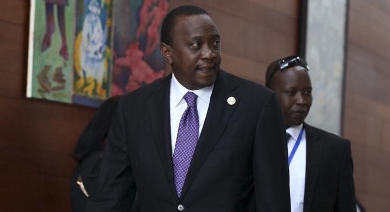 Kenya's President Uhuru Kenyatta arrives for the 26th Ordinary Session of the Assembly of the African Union (AU) at the AU headquarters in Ethiopia's capital Addis Ababa, January 31, 2016. REUTERS/Tiksa Negeri