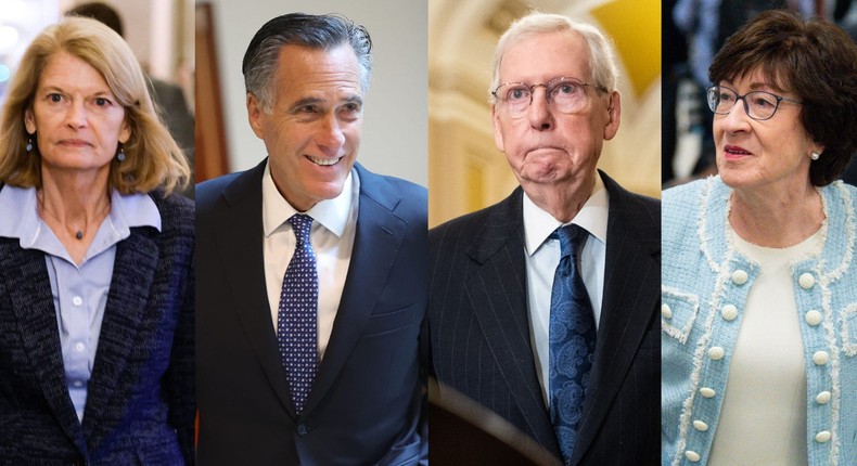 GOP Sens. Lisa Murkowski, Mitt Romney, Mitch McConnell, and Susan Collins.Anna Moneymaker, Kevin Dietsch and Bill Clark/CQ-Roll Call via Getty Images