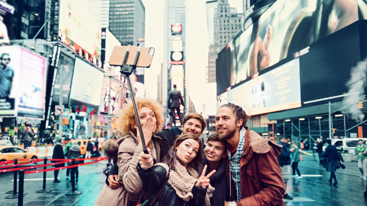 Group of friends making selfie