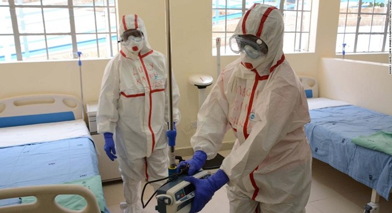 Kenyan medics in a Coronavirus isolation centre during a past demonstration