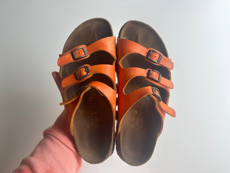 I still have the orange Birkenstocks I was stuck wearing for days. Jacqueline Dole