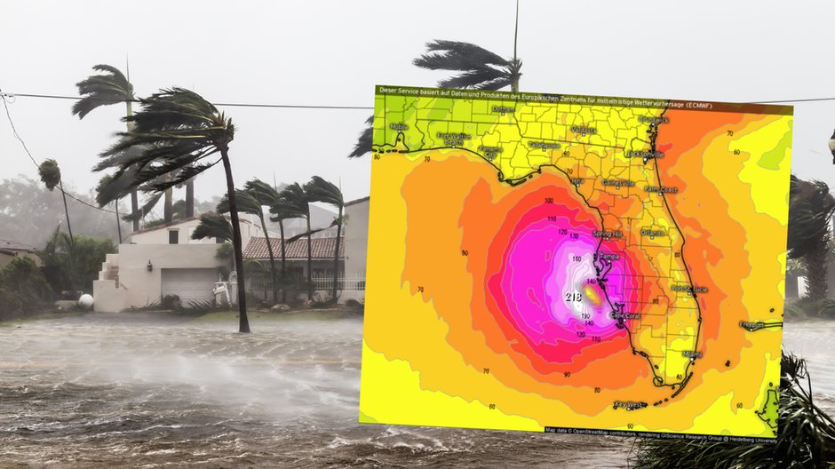 Niezwykle groźny huragan uderzy we Florydę (mapa: kachelmannwetter.de)