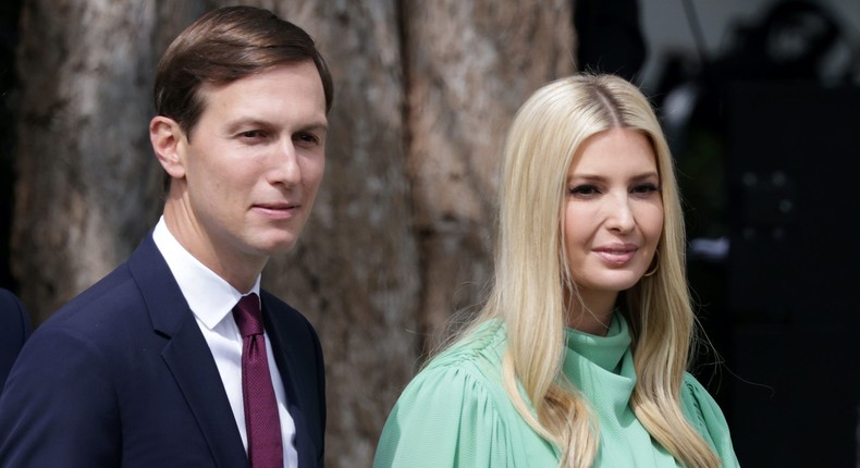 Jared Kushner (L) and Ivanka Trump at the White House September 15, 2020 in Washington, DC.