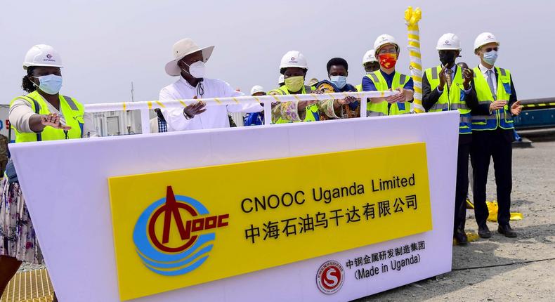 Museveni during the launch of Kingfisher oil drilling yesterday