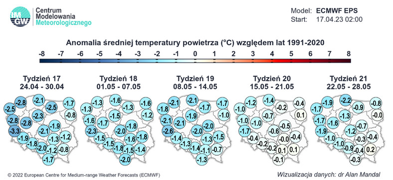 Do końca kwietnia i w maju przeważać mają tygodnie z temperaturą zbliżoną do średniej albo nieco niższą