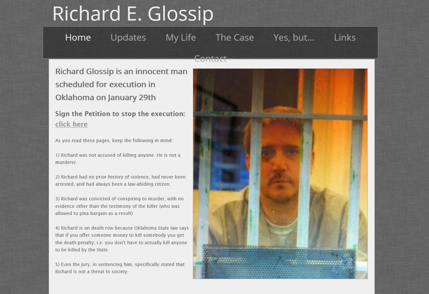 Ovako izgleda stranica na kojoj se potpisuje peticija za ukidanje smrtne kazne RIčardu Glosipu