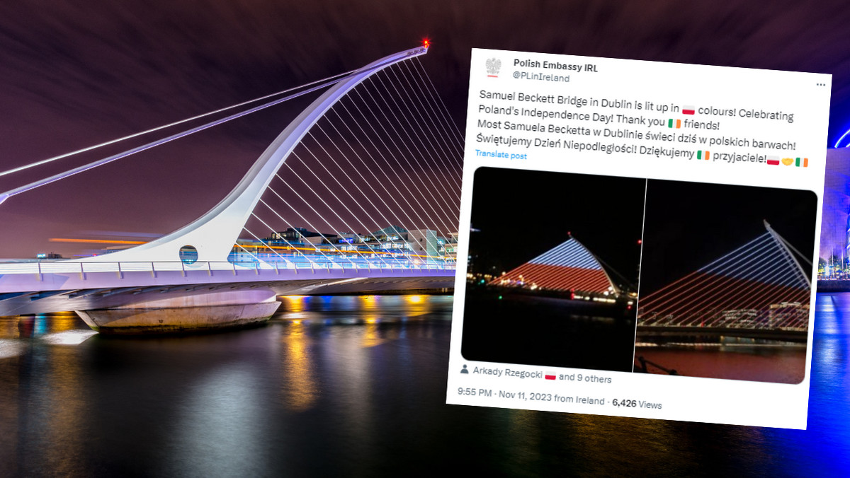 Najbardziej charakterystyczny most w Dublinie świecił na biało-czerwono