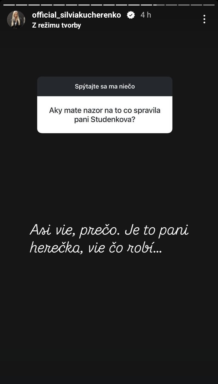 Silvia Kucherenko sa vyjadrila k Zdene Studenkovej, ktorá odmietla vyznamenanie od prezidenta Petra Pellegriniho. 