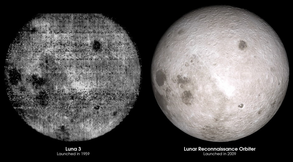 Pierwsze zdjęcie ciemnej strony Księżyca z radzieckiej sondy Łuna 3 (porównanie ze zdjęciem z 2009 r.)