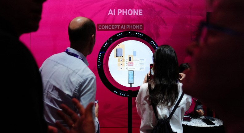 A concept for an AI, app-free phone at the Mobile World Congress.PAU BARRENA/AFP