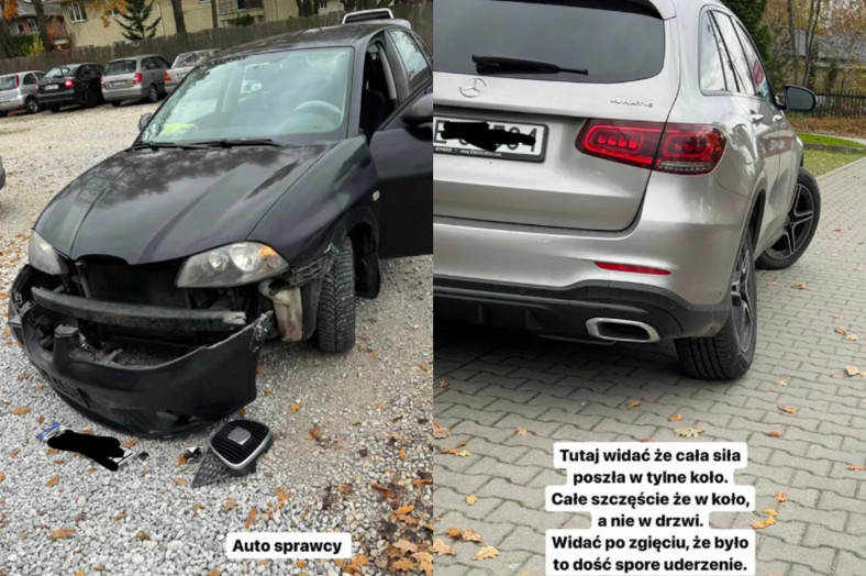 Rafał Maślak pokazał uszkodzone samochody w kolizji drogowej (2023 r.)