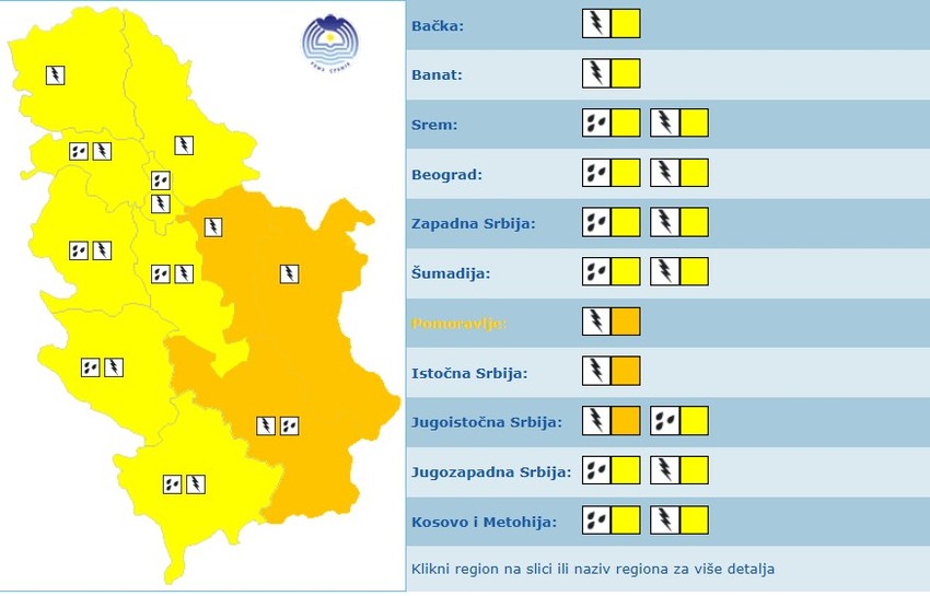 Meteoalarm za četvrtak