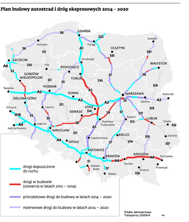 Plan budowy autostrad i dróg ekspresowych 2014 - 2020