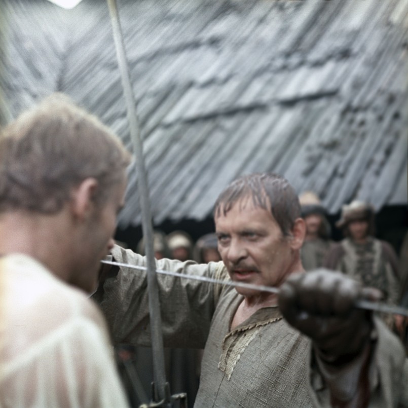 Tadeusz Łomnicki i Daniel Olbrychski w filmie "Potop"