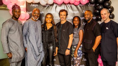 L-R: Michael Owatunde, Regional Marketing Manager; TinTin Imevbore, Managing Director, Nigeria; Yemisi Obitayo, Head of Business Development and Sales; Ignacio Vidaguren,  Global COO, Aleph; Ebun Ikenze, Client Relations Director; Stephen Newton, Managing Director, Sub Saharan Africa; and   Steven Edge, Chief Operations Officer, Sub-Saharan Africa